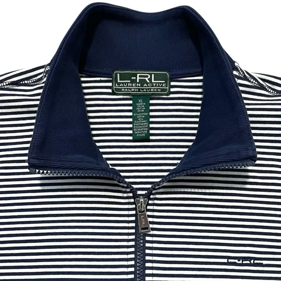 Lauren Active by Ralph Lauren L-RL Navy Blue & White Striped Zip-Up Track Jacket - Picture 12 of 16